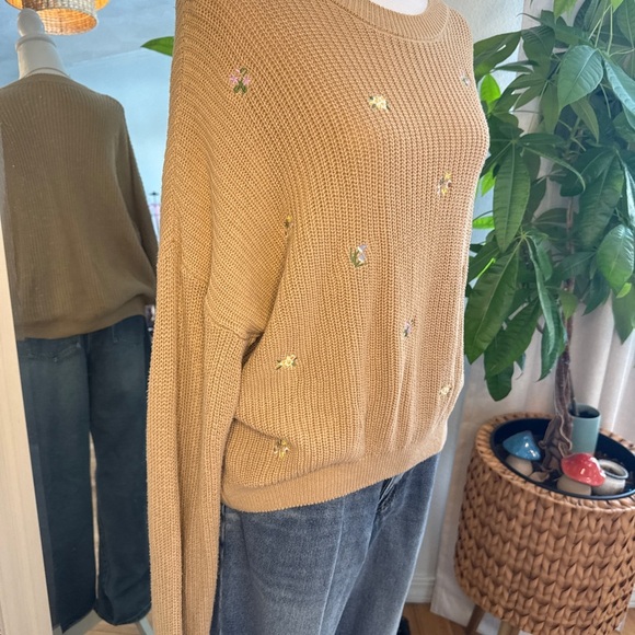Pull&Bear Light Brown Embroidered Sweater - Picture 2 of 9